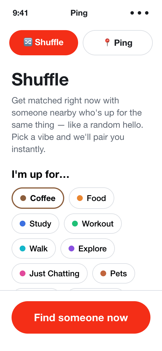Ping Shuffle — get matched instantly with someone nearby